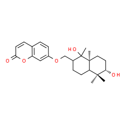 ChemSpider 2D Image | 7-{[(6S,8aS)-1,6-Dihydroxy-1,5,5,8a-tetramethyldecahydro-2-naphthalenyl]methoxy}-2H-chromen-2-one | C24H32O5