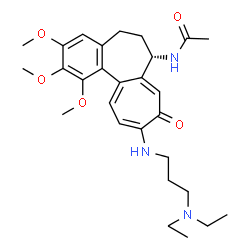 ChemSpider 2D Image | N-[(7S)-10-{[3-(Diethylamino)propyl]amino}-1,2,3-trimethoxy-9-oxo-5,6,7,9-tetrahydrobenzo[a]heptalen-7-yl]acetamide | C28H39N3O5