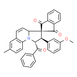ChemSpider 2D Image | (1'R,2'R)-1'-Benzoyl-2'-(3-methoxyphenyl)-7'-methyl-1',2'-dihydro-3a'H-spiro[indene-2,3'-pyrrolo[1,2-a]quinoline]-1,3-dione | C35H27NO4