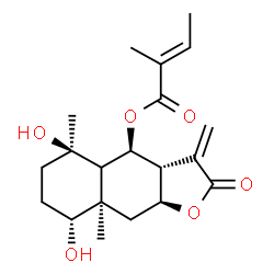 ChemSpider 2D Image | (3aR,4S,5R,8R,8aR,9aS)-5,8-Dihydroxy-5,8a-dimethyl-3-methylene-2-oxododecahydronaphtho[2,3-b]furan-4-yl (2E)-2-methyl-2-butenoate | C20H28O6