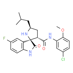 ChemSpider 2D Image | (3R,3'S,5'S)-N-(5-Chloro-2-methoxyphenyl)-5-fluoro-5'-isobutyl-2-oxo-1,2-dihydrospiro[indole-3,2'-pyrrolidine]-3'-carboxamide | C23H25ClFN3O3