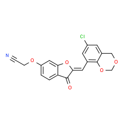 ChemSpider 2D Image | ({(2Z)-2-[(6-Chloro-4H-1,3-benzodioxin-8-yl)methylene]-3-oxo-2,3-dihydro-1-benzofuran-6-yl}oxy)acetonitrile | C19H12ClNO5