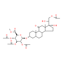 ChemSpider 2D Image | (3alpha,8xi,9xi,10xi,13xi,14xi)-21-Acetoxy-17,20-dihydroxy-11-oxopregnan-3-yl methyl 2,3,4-tri-O-acetyl-alpha-L-idopyranosiduronate | C36H52O15