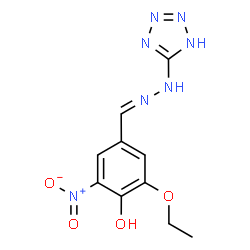 ChemSpider 2D Image | 2-Ethoxy-6-nitro-4-[(1H-tetrazol-5-ylhydrazono)methyl]phenol | C10H11N7O4
