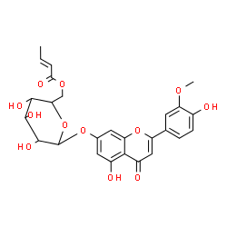 ChemSpider 2D Image | 5-Hydroxy-2-(4-hydroxy-3-methoxyphenyl)-4-oxo-4H-chromen-7-yl 6-O-[(2E)-2-butenoyl]hexopyranoside | C26H26O12