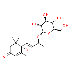 ChemSpider 2D Image | (3E)-4-[(1S)-1-Hydroxy-2,6,6-trimethyl-4-oxo-2-cyclohexen-1-yl]-3-buten-2-yl beta-D-glucopyranoside | C19H30O8