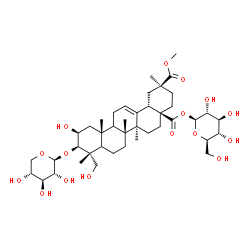 ChemSpider 2D Image | 1-O-[(2beta,3beta,5xi,9xi)-2,23-Dihydroxy-30-methoxy-28,30-dioxo-3-(beta-D-xylopyranosyloxy)olean-12-en-28-yl]-beta-D-glucopyranose | C42H66O16