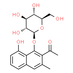 ChemSpider 2D Image | 2-Acetyl-8-hydroxy-3-methyl-1-naphthyl beta-D-glucopyranoside | C19H22O8