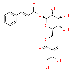 ChemSpider 2D Image | 6-O-(3,4-Dihydroxy-2-methylenebutanoyl)-1-O-[(2E)-3-phenyl-2-propenoyl]-beta-D-glucopyranose | C20H24O10