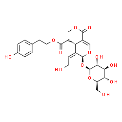 ChemSpider 2D Image | Methyl (2S,3Z,4S)-2-(beta-D-glucopyranosyloxy)-3-(2-hydroxyethylidene)-4-{2-[2-(4-hydroxyphenyl)ethoxy]-2-oxoethyl}-3,4-dihydro-2H-pyran-5-carboxylate | C25H32O13
