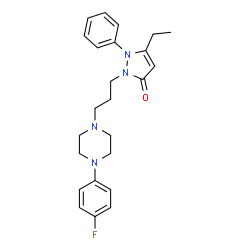 ChemSpider 2D Image | 5-Ethyl-2-{3-[4-(4-fluorophenyl)-1-piperazinyl]propyl}-1-phenyl-1,2-dihydro-3H-pyrazol-3-one | C24H29FN4O