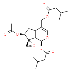ChemSpider 2D Image | (1S,6S)-6-Acetoxy-4-{[(3-methylbutanoyl)oxy]methyl}-4a,5,6,7a-tetrahydro-1H-spiro[cyclopenta[c]pyran-7,2'-oxiran]-1-yl 3-methylbutanoate | C22H32O8