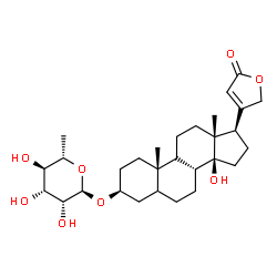 ChemSpider 2D Image | (3beta,9xi)-3-[(6-Deoxy-alpha-L-mannopyranosyl)oxy]-14-hydroxycard-20(22)-enolide | C29H44O8