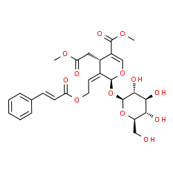 ChemSpider 2D Image | Methyl (2S,3Z,4S)-2-(beta-D-glucopyranosyloxy)-4-(2-methoxy-2-oxoethyl)-3-(2-{[(2E)-3-phenyl-2-propenoyl]oxy}ethylidene)-3,4-dihydro-2H-pyran-5-carboxylate | C27H32O13
