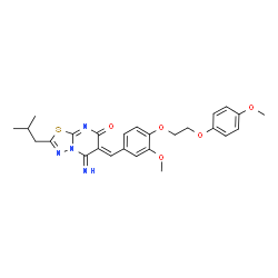 ChemSpider 2D Image | (6Z)-5-Imino-2-isobutyl-6-{3-methoxy-4-[2-(4-methoxyphenoxy)ethoxy]benzylidene}-5,6-dihydro-7H-[1,3,4]thiadiazolo[3,2-a]pyrimidin-7-one | C26H28N4O5S
