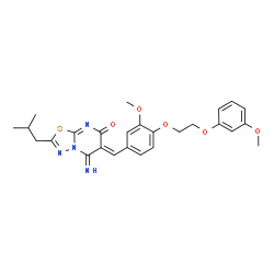 ChemSpider 2D Image | (6Z)-5-Imino-2-isobutyl-6-{3-methoxy-4-[2-(3-methoxyphenoxy)ethoxy]benzylidene}-5,6-dihydro-7H-[1,3,4]thiadiazolo[3,2-a]pyrimidin-7-one | C26H28N4O5S