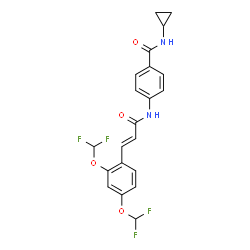 ChemSpider 2D Image | 4-({(2E)-3-[2,4-Bis(difluoromethoxy)phenyl]-2-propenoyl}amino)-N-cyclopropylbenzamide | C21H18F4N2O4