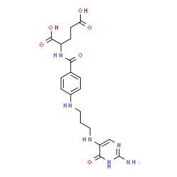 ChemSpider 2D Image | N-[4-({3-[(2-Amino-6-oxo-1,6-dihydro-5-pyrimidinyl)amino]propyl}amino)benzoyl]glutamic acid | C19H24N6O6
