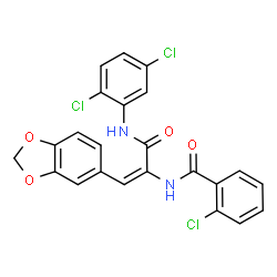 ChemSpider 2D Image | N-{(1E)-1-(1,3-Benzodioxol-5-yl)-3-[(2,5-dichlorophenyl)amino]-3-oxo-1-propen-2-yl}-2-chlorobenzamide | C23H15Cl3N2O4