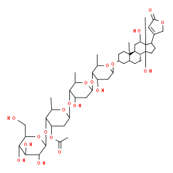 ChemSpider 2D Image | (10xi,13xi,14xi,17xi)-3-{[Hexopyranosyl-(1->4)-3-O-acetyl-2,6-dideoxyhexopyranosyl-(1->4)-2,6-dideoxyhexopyranosyl-(1->4)-2,6-dideoxyhexopyranosyl]oxy}-12,14-dihydroxycard-20(22)-enolide | C49H76O20