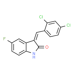 ChemSpider 2D Image | (3Z)-3-(2,4-Dichlorobenzylidene)-5-fluoro-1,3-dihydro-2H-indol-2-one | C15H8Cl2FNO