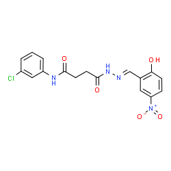 ChemSpider 2D Image | N-(3-Chlorophenyl)-4-[(2E)-2-(2-hydroxy-5-nitrobenzylidene)hydrazino]-4-oxobutanamide | C17H15ClN4O5