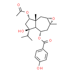 ChemSpider 2D Image | (1aS,2aR,3S,5R,6S,7aR)-3-Acetoxy-5-hydroxy-5-isopropyl-2a,7a-dimethyldecahydroazuleno[5,6-b]oxiren-6-yl 4-hydroxybenzoate | C24H32O7