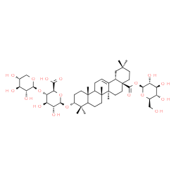 ChemSpider 2D Image | 1-O-[(3alpha,5xi,9xi)-28-Oxo-3-{[4-O-(beta-D-xylopyranosyl)-beta-D-glucopyranuronosyl]oxy}olean-12-en-28-yl]-beta-D-glucopyranose | C47H74O18