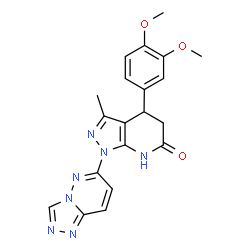 ChemSpider 2D Image | 4-(3,4-Dimethoxyphenyl)-3-methyl-1-([1,2,4]triazolo[4,3-b]pyridazin-6-yl)-1,4,5,7-tetrahydro-6H-pyrazolo[3,4-b]pyridin-6-one | C20H19N7O3