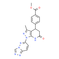 ChemSpider 2D Image | Methyl 4-[3-methyl-6-oxo-1-([1,2,4]triazolo[4,3-b]pyridazin-6-yl)-4,5,6,7-tetrahydro-1H-pyrazolo[3,4-b]pyridin-4-yl]benzoate | C20H17N7O3