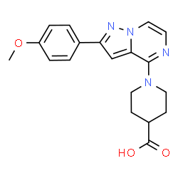 ChemSpider 2D Image | 1-[2-(4-Methoxyphenyl)pyrazolo[1,5-a]pyrazin-4-yl]-4-piperidinecarboxylic acid | C19H20N4O3