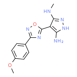 ChemSpider 2D Image | 4-[3-(4-Methoxyphenyl)-1,2,4-oxadiazol-5-yl]-N~3~-methyl-1H-pyrazole-3,5-diamine | C13H14N6O2