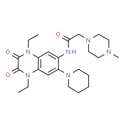 ChemSpider 2D Image | N-[1,4-Diethyl-2,3-dioxo-7-(1-piperidinyl)-1,2,3,4-tetrahydro-6-quinoxalinyl]-2-(4-methyl-1-piperazinyl)acetamide | C24H36N6O3