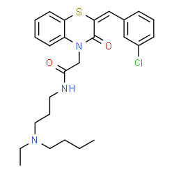 ChemSpider 2D Image | N-{3-[Butyl(ethyl)amino]propyl}-2-[(2E)-2-(3-chlorobenzylidene)-3-oxo-2,3-dihydro-4H-1,4-benzothiazin-4-yl]acetamide | C26H32ClN3O2S
