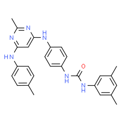 ChemSpider 2D Image | 1-(3,5-Dimethylphenyl)-3-[4-({2-methyl-6-[(4-methylphenyl)amino]-4-pyrimidinyl}amino)phenyl]urea | C27H28N6O