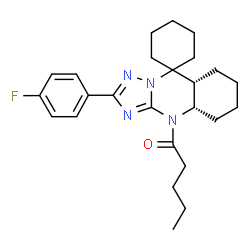 ChemSpider 2D Image | 1-[(4a'S,8a'R)-2'-(4-Fluorophenyl)-4a',5',6',7',8',8a'-hexahydro-4'H-spiro[cyclohexane-1,9'-[1,2,4]triazolo[5,1-b]quinazolin]-4'-yl]-1-pentanone | C25H33FN4O