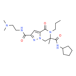 ChemSpider 2D Image | N~6~-Cyclopentyl-N~2~-[2-(dimethylamino)ethyl]-6-methyl-4-oxo-5-propyl-4,5,6,7-tetrahydropyrazolo[1,5-a]pyrazine-2,6-dicarboxamide | C21H34N6O3