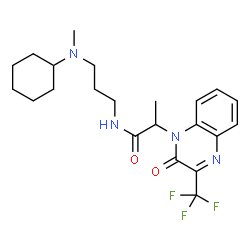 ChemSpider 2D Image | N-{3-[Cyclohexyl(methyl)amino]propyl}-2-[2-oxo-3-(trifluoromethyl)-1(2H)-quinoxalinyl]propanamide | C22H29F3N4O2