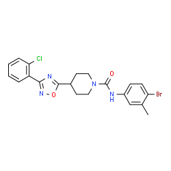 ChemSpider 2D Image | N-(4-Bromo-3-methylphenyl)-4-[3-(2-chlorophenyl)-1,2,4-oxadiazol-5-yl]-1-piperidinecarboxamide | C21H20BrClN4O2