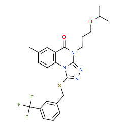 ChemSpider 2D Image | 4-(3-Isopropoxypropyl)-7-methyl-1-{[3-(trifluoromethyl)benzyl]sulfanyl}[1,2,4]triazolo[4,3-a]quinazolin-5(4H)-one | C24H25F3N4O2S