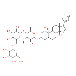ChemSpider 2D Image | 3-{[Hexopyranosyl-(1->6)hexopyranosyl-(1->4)-6-deoxy-3-O-methylhexopyranosyl]oxy}-14-hydroxy-19-oxocard-20(22)-enolide | C42H64O19