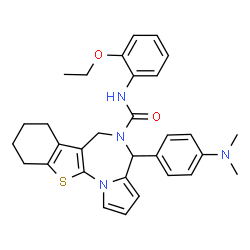 ChemSpider 2D Image | 4-[4-(Dimethylamino)phenyl]-N-(2-ethoxyphenyl)-7,8,9,10-tetrahydro-4H-[1]benzothieno[3,2-f]pyrrolo[1,2-a][1,4]diazepine-5(6H)-carboxamide | C31H34N4O2S