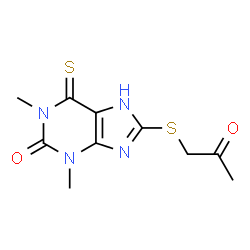 ChemSpider 2D Image | 1,3,6,9-Tetrahydro-1,3-Dimethyl-8-((2-Oxopropyl)Thio)-6-Thioxo-2H-Purin-2-One | C10H12N4O2S2