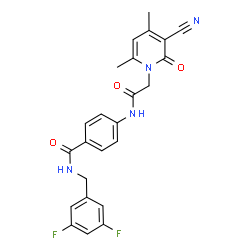 ChemSpider 2D Image | 4-{[(3-Cyano-4,6-dimethyl-2-oxo-1(2H)-pyridinyl)acetyl]amino}-N-(3,5-difluorobenzyl)benzamide | C24H20F2N4O3