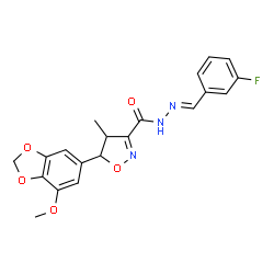 ChemSpider 2D Image | N'-[(E)-(3-Fluorophenyl)methylene]-5-(7-methoxy-1,3-benzodioxol-5-yl)-4-methyl-4,5-dihydro-1,2-oxazole-3-carbohydrazide | C20H18FN3O5