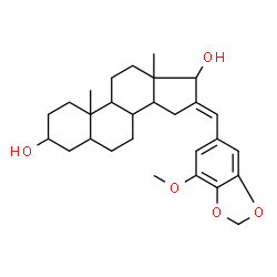 ChemSpider 2D Image | (16E)-16-[(7-Methoxy-1,3-benzodioxol-5-yl)methylene]androstane-3,17-diol | C28H38O5