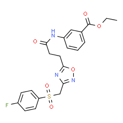 ChemSpider 2D Image | Ethyl 3-{[3-(3-{[(4-fluorophenyl)sulfonyl]methyl}-1,2,4-oxadiazol-5-yl)propanoyl]amino}benzoate | C21H20FN3O6S