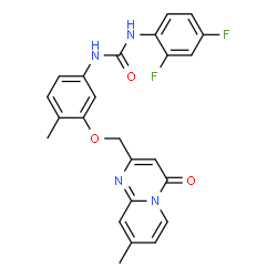 ChemSpider 2D Image | 1-(2,4-Difluorophenyl)-3-{4-methyl-3-[(8-methyl-4-oxo-4H-pyrido[1,2-a]pyrimidin-2-yl)methoxy]phenyl}urea | C24H20F2N4O3