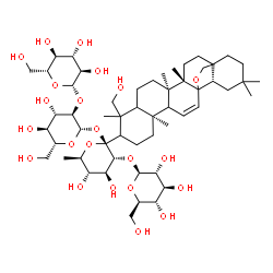 ChemSpider 2D Image | beta-D-Glucopyranosyl-(1->2)-beta-D-glucopyranosyl beta-D-glucopyranosyl-(1->2)-6-deoxy-1-C-[(5xi,9xi,13xi,17xi,18alpha)-23-hydroxy-13,28-epoxyolean-11-en-3-yl]-beta-D-glucopyranoside | C54H88O22