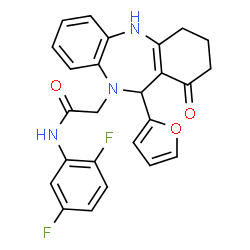 ChemSpider 2D Image | N-(2,5-Difluorophenyl)-2-[11-(2-furyl)-1-oxo-1,2,3,4,5,11-hexahydro-10H-dibenzo[b,e][1,4]diazepin-10-yl]acetamide | C25H21F2N3O3